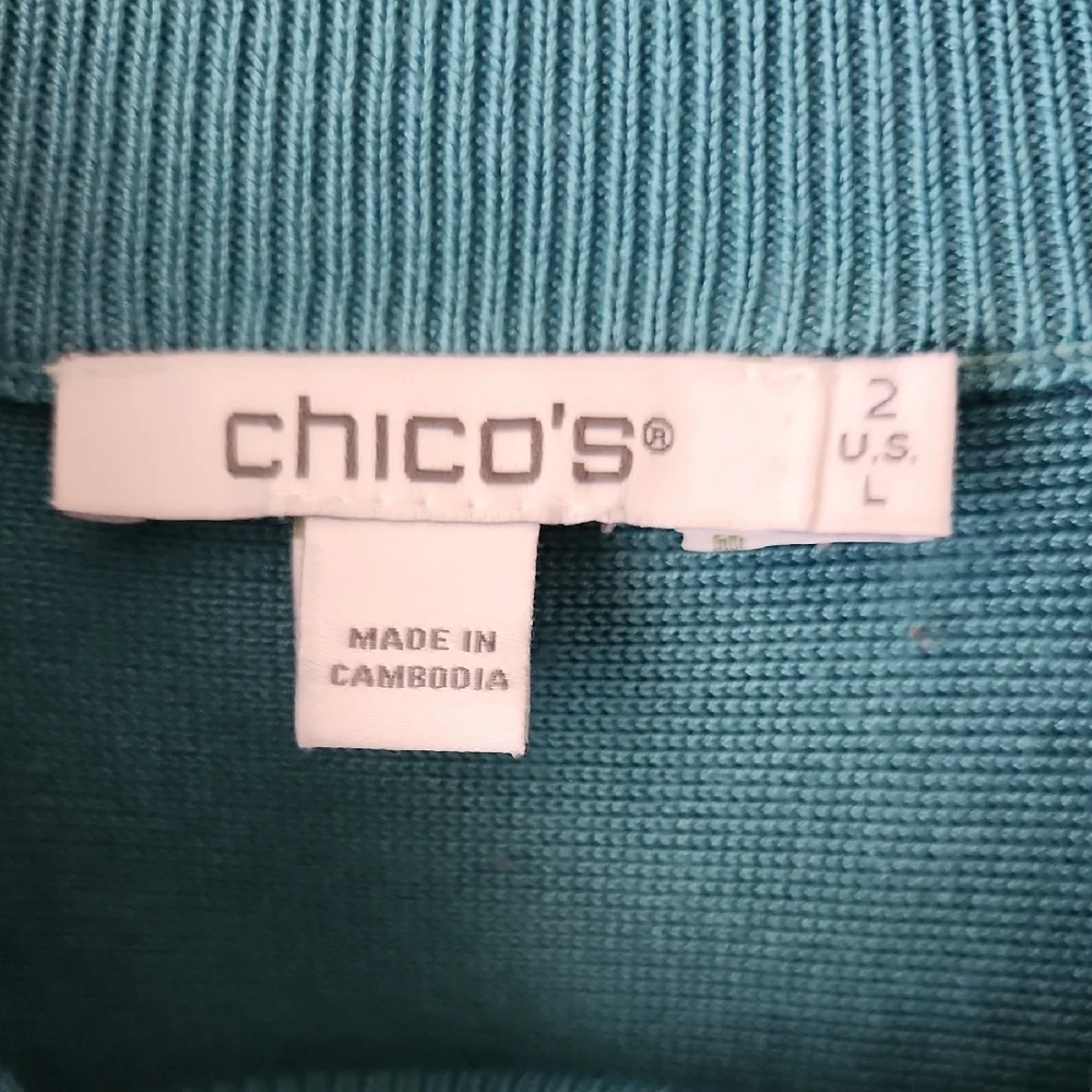 Chico's Teal Sweater Short Sleeve Mock Neck Wide Elbow Sleeves Sz L (2) Soft - Picture 5 of 16